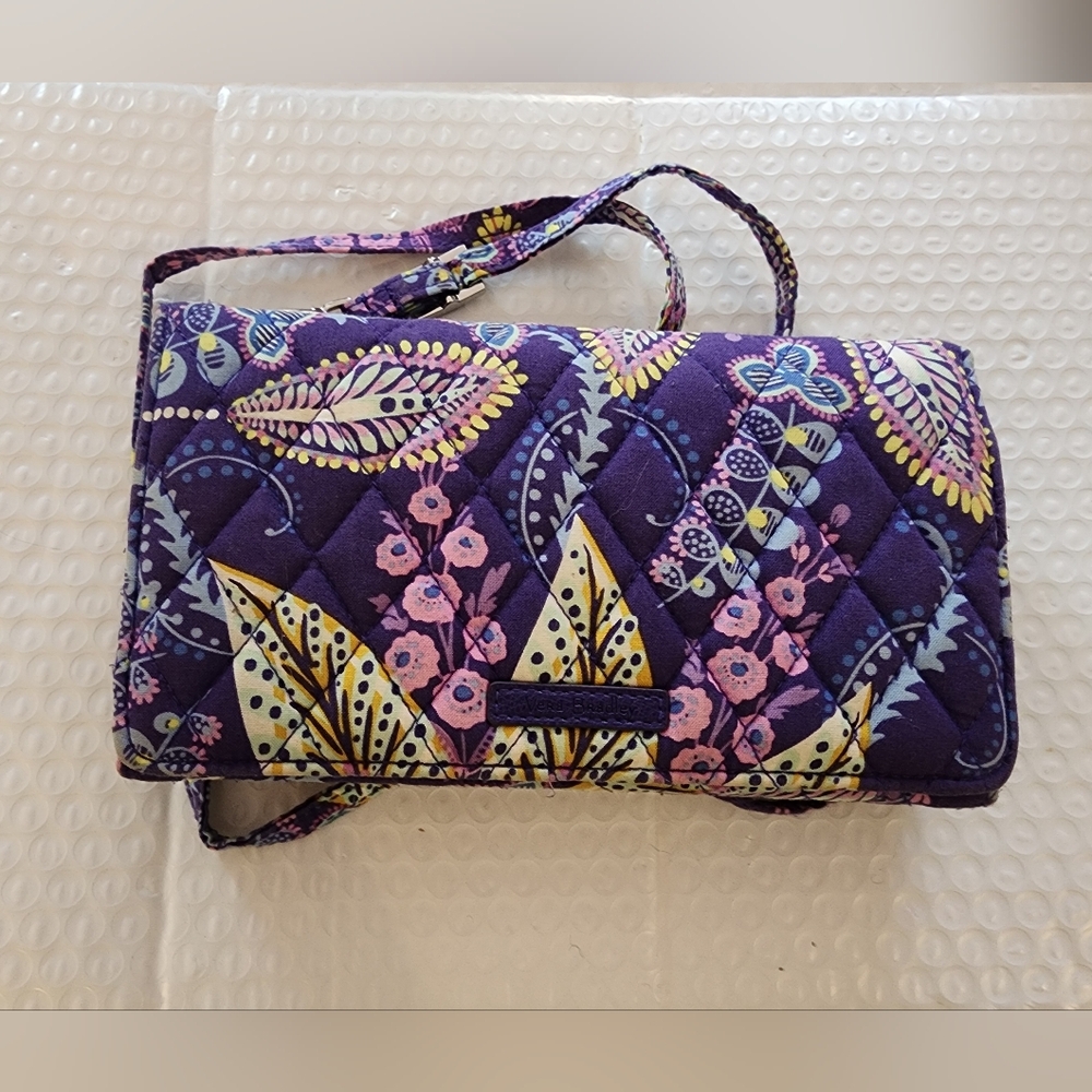 Vera Bradley Purple Floral Quilted Crossbody Wallet/Cell Phone Case